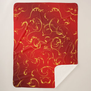 Cobertor Sherpa vermelho,padrão, ouro, abstrato, ouro, elegante, o