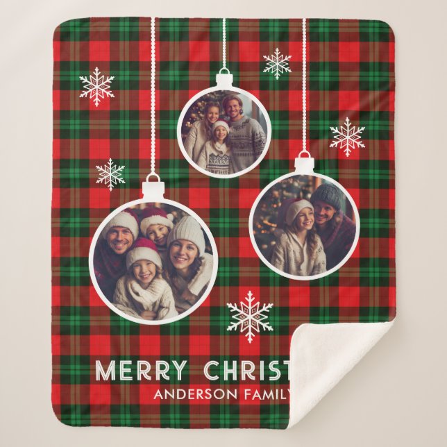 Cobertor Sherpa Vermelho Verde Xadrez Buffalo Check Foto Natal  (Frente)