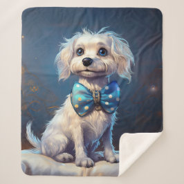 Cobertor Sherpa Very Cute Lil Doggie With Blue Bow Tie