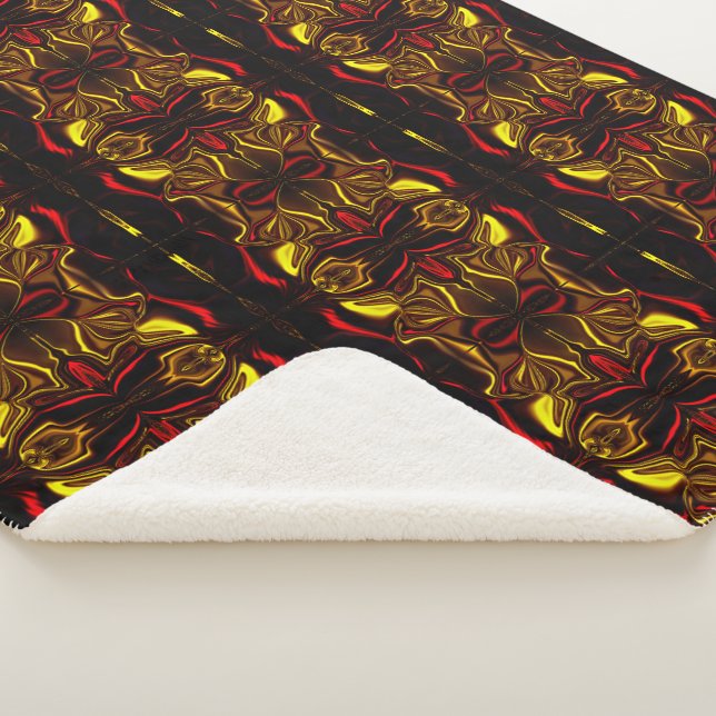 Cobertor Sherpa Vestígios Dourados e vermelhos curvos com partes e (3/4)