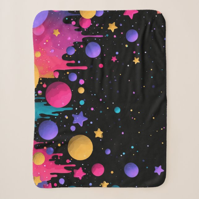 Cobertor Sherpa Vibrant Cosmic Drip Abstract Space Art (Frente)