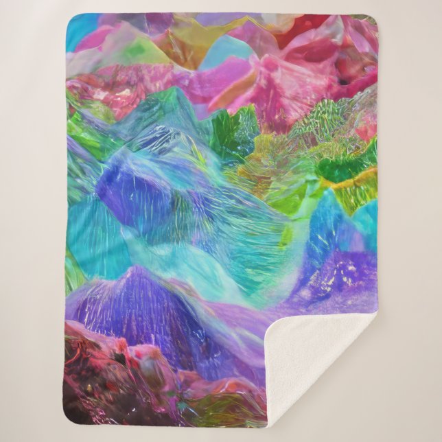 Cobertor Sherpa Vibrant Crystal Mountain Abstrato (Frente)