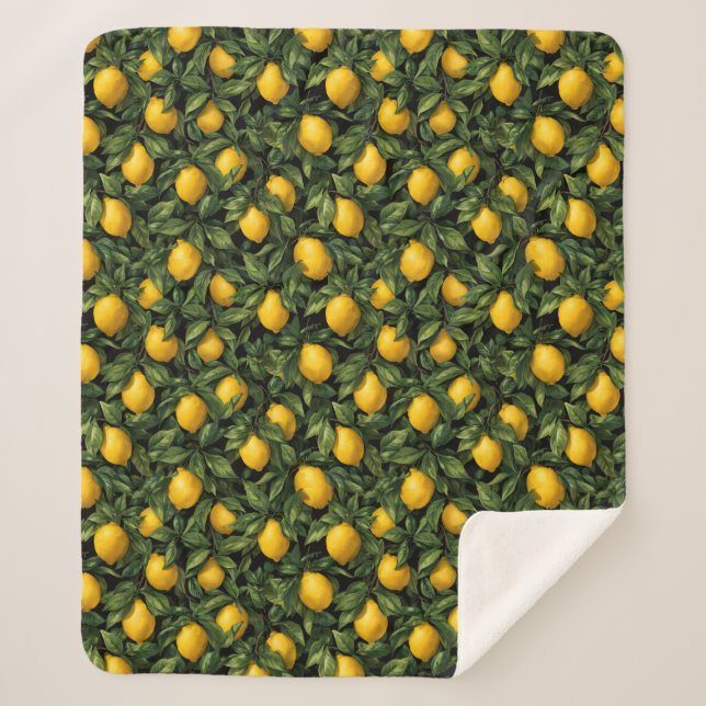 Cobertor Sherpa Vibrant Lemon Citrus Tree Pattern (Frente)