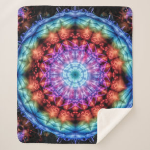 Cobertor Sherpa Vibrant Tie Dye Kaleidoscope Rainbow Mandala