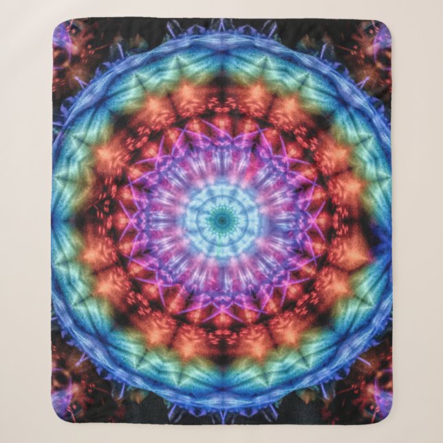 Cobertor Sherpa Vibrant Tie Dye Kaleidoscope Rainbow Mandala (Frente)