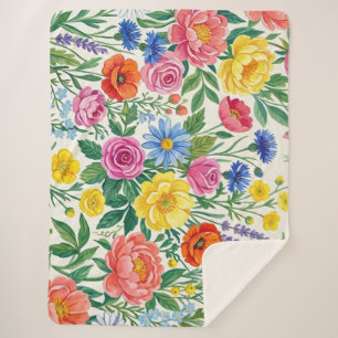 Cobertor Sherpa Vibrant Wildflower Meadow Botanical Garden Print