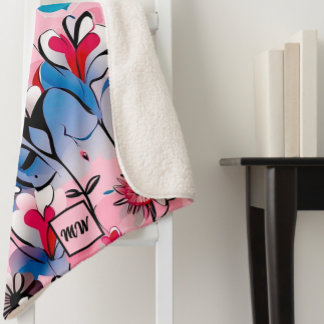 Cobertor Sherpa Vibrante, corações florais e monograma de flores