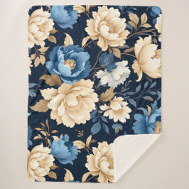 Cobertor Sherpa Victorian flowers Blue