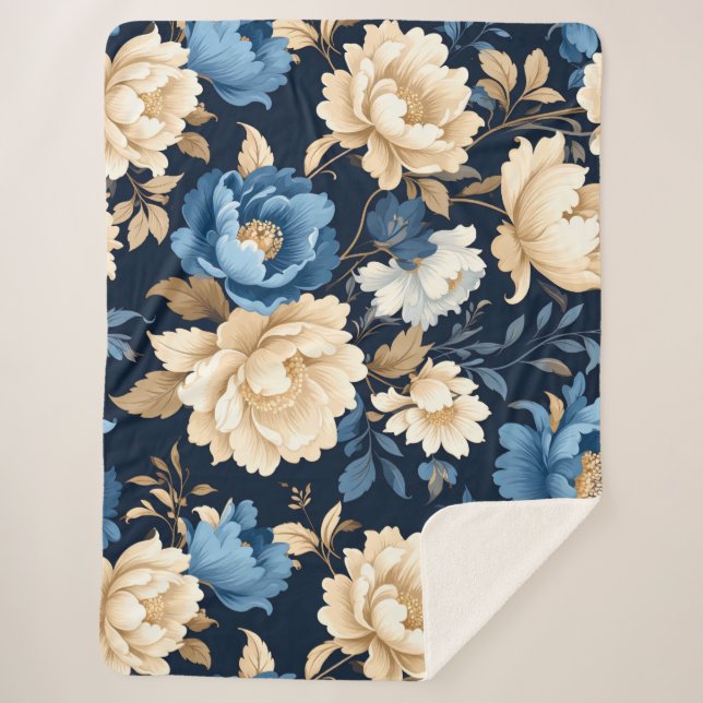Cobertor Sherpa Victorian flowers Blue (Frente)