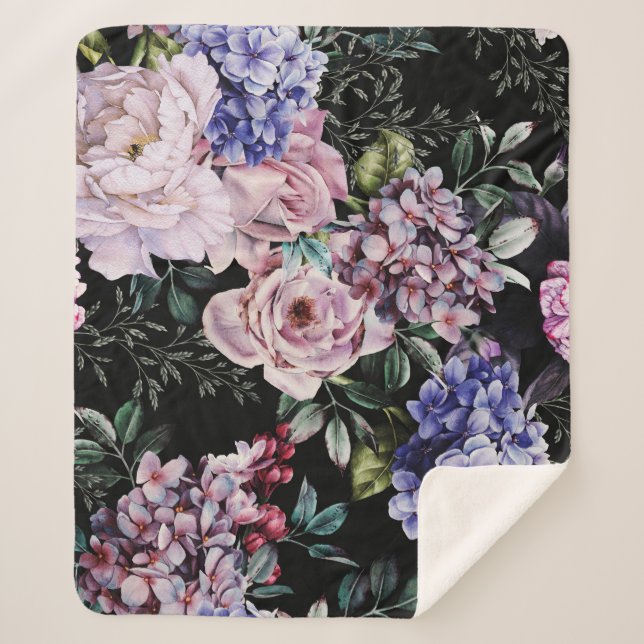 Cobertor Sherpa Vidro Floral Escuro Design (Frente)