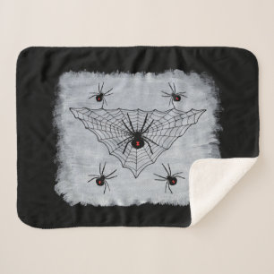 Cobertor Sherpa Vidro Negro Aranha Vidro Vermelho na Web em Branco