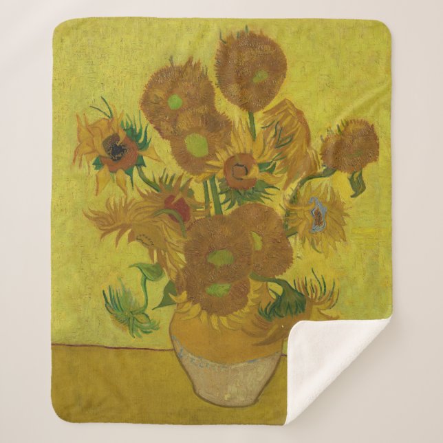 Cobertor Sherpa Vincent Van Gogh 15 Sunflower Painting (Frente)
