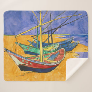 Cobertor Sherpa Vincent van Gogh - Barcos de Pesca na Praia