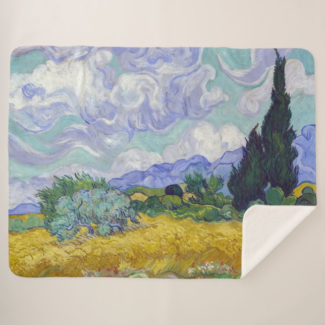 Cobertor Sherpa Vincent Van Gogh - Campo de Trigo com Cipras (Frente (Horizontal))