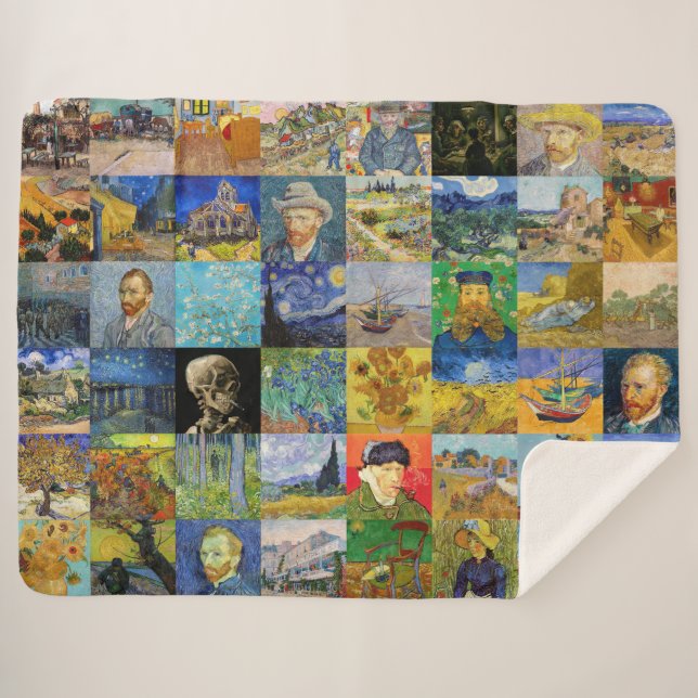 Cobertor Sherpa Vincent van Gogh - Masterworks Mosaic Patchwork (Frente (Horizontal))