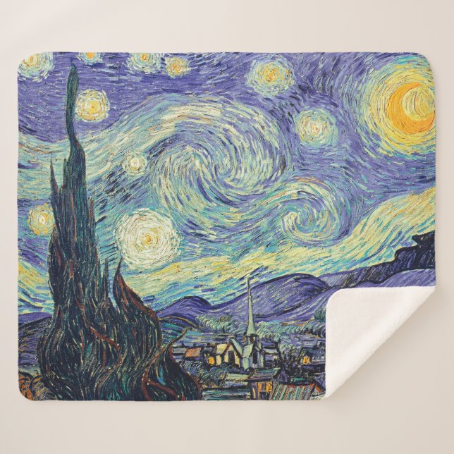 Cobertor Sherpa Vincent Van Gogh Na Noite Estrelada (Frente (Horizontal))