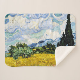Cobertor Sherpa Vincent Van Gogh Wheat Field com Cyprestes