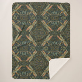 Cobertor Sherpa Vintage art nouveau green gold Dragonfly