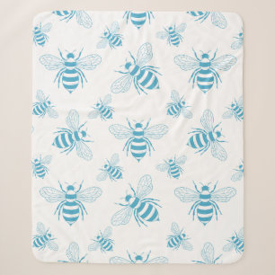 Cobertor Sherpa Vintage Bee Botânico Azul (1)