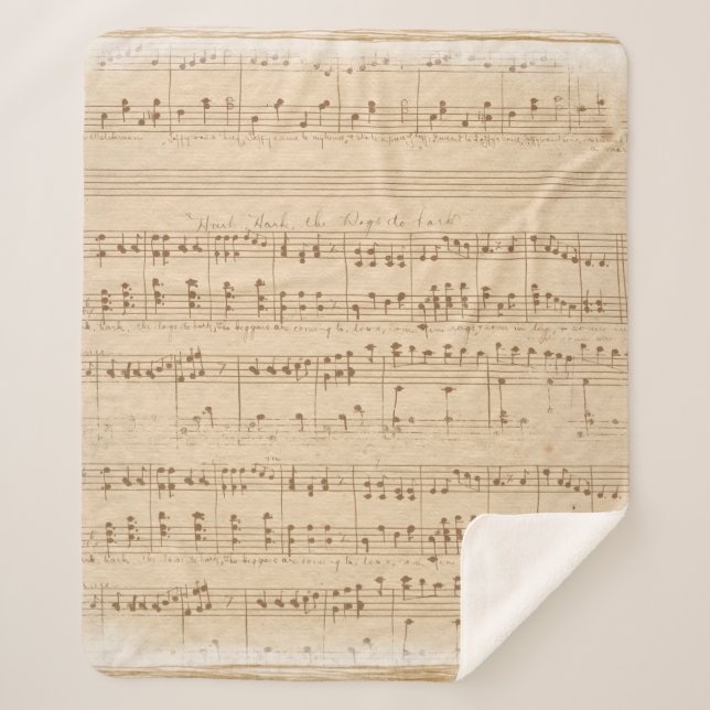 Cobertor Sherpa Vintage beige music notes (Frente)