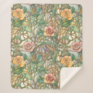 Cobertor Sherpa Vintage blush roses rosa art nouveau padrão