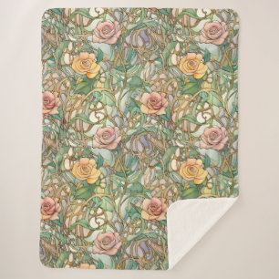 Cobertor Sherpa Vintage blush roses rosa art nouveau padrão