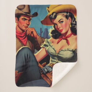 Cobertor Sherpa Vintage Cowboy e Cowgirl