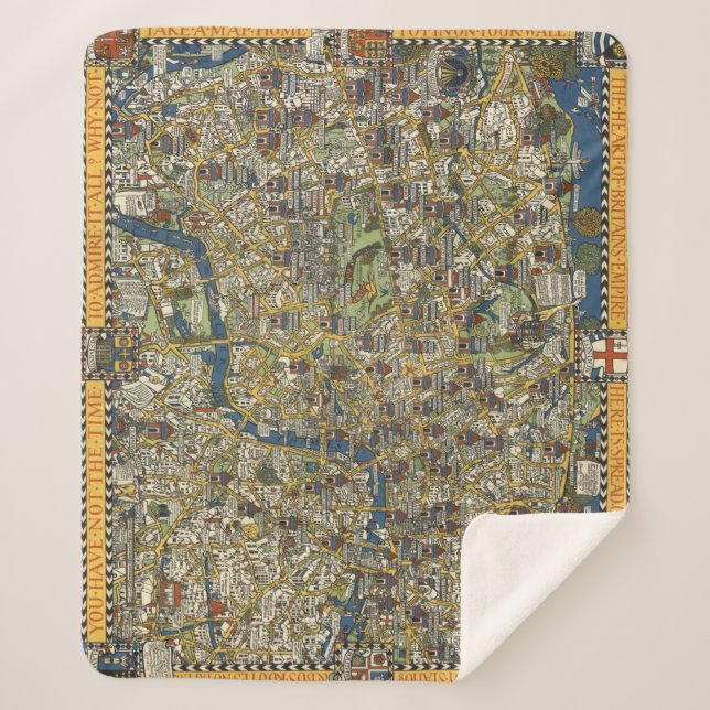 Cobertor Sherpa Vintage Guide To London (Frente)