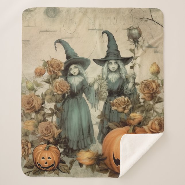 Cobertor Sherpa Vintage Halloween Witchcraft (6) (Frente)
