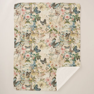 Cobertor Sherpa Vintage Multiborboletas e flores