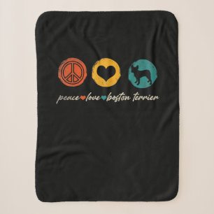 Cobertor Sherpa Vintage Peace Love Boston Terrier Dog Lover Gifts