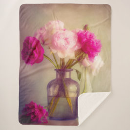 Cobertor Sherpa Vintage Peony Buquê em Vaso de Vidro