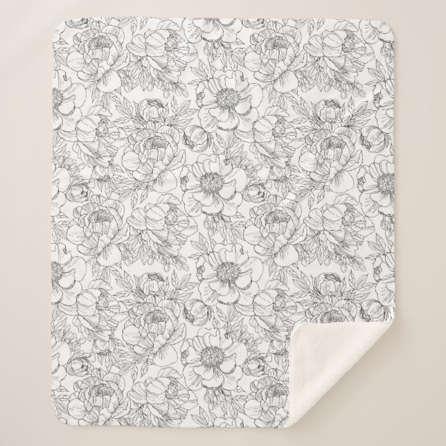 Cobertor Sherpa Vintage Peony Floral Pattern (Frente)