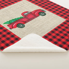 Cobertor Sherpa Vintage Red Christmas Tree Truck Sherpa Blanket