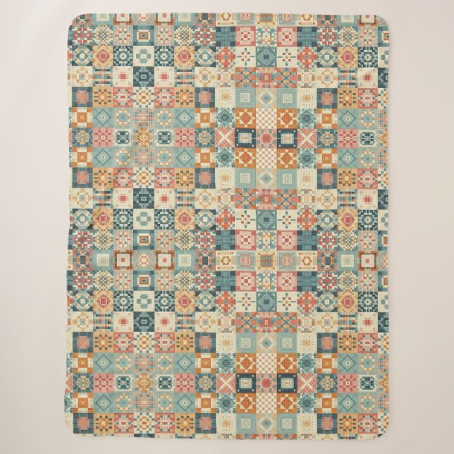 Cobertor Sherpa Vintage, retalhamento de aparência (Frente)
