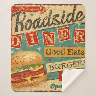 Cobertor Sherpa Vintage Roadside Diner Metal diner diner, retro, v