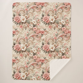 Cobertor Sherpa Vintage Rosa Garden Scrowork