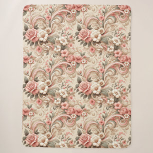 Cobertor Sherpa Vintage Rosa Garden Scrowork