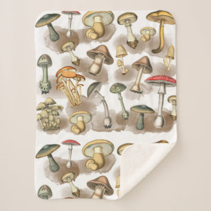 Cobertor Sherpa Vintage Rustic Forest Mushrooms