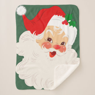 Cobertor Sherpa Vintage Santa Claus Face Em Aberto/Largura