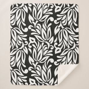 Cobertor Sherpa Vintage sem costura, preto e branco, floral