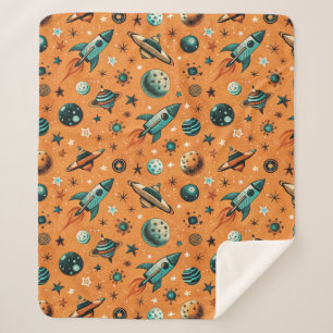Cobertor Sherpa Vintage Spacecraft Rocket ships Pattern - Cosmos(1