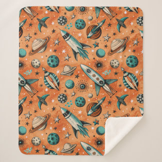 Cobertor Sherpa Vintage Spacecraft Rocket ships Pattern - Cosmos(5