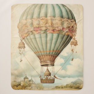 Cobertor Sherpa Vintage Steampunk Blue Hot Air Balloon