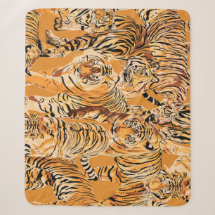 Cobertor Sherpa Vintage Tiger Safari Wildlife Patterno