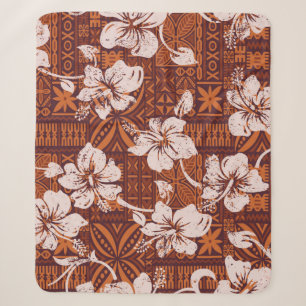 Cobertor Sherpa Vintage tribal flores de hibisco do Havaí