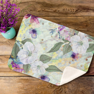 Cobertor Sherpa Vintage verde marinho Dourado, cor d'água floral