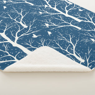 Cobertor Sherpa Vintage Winter Sky White Birds Snowflakes