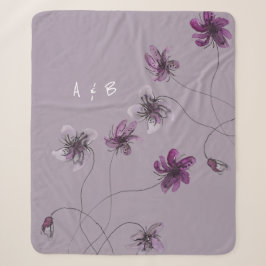 Cobertor Sherpa Violetas Selvagens Aquarela Monograma Pintado à Mã