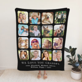 Cobertor Sherpa Vovô 16 Colagem de Fotos Preta